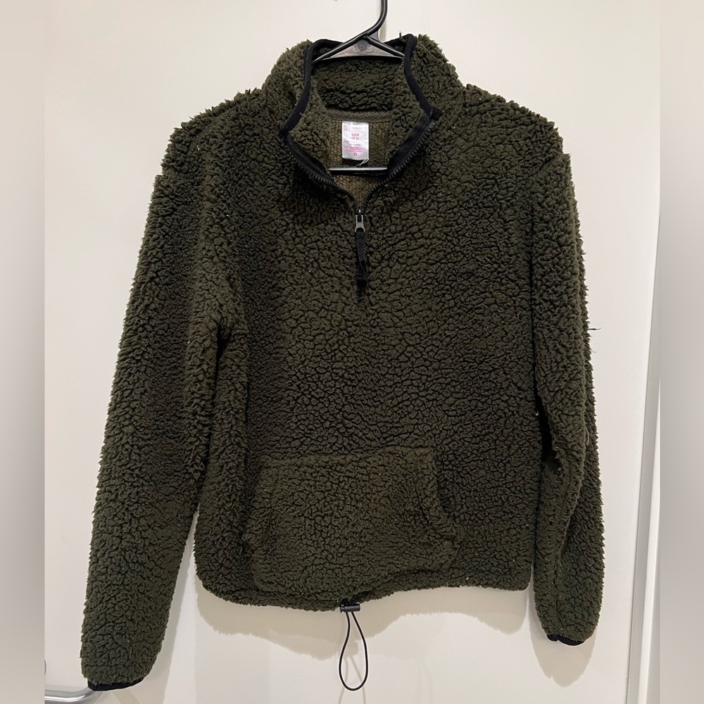 Dark green teddy jacket.